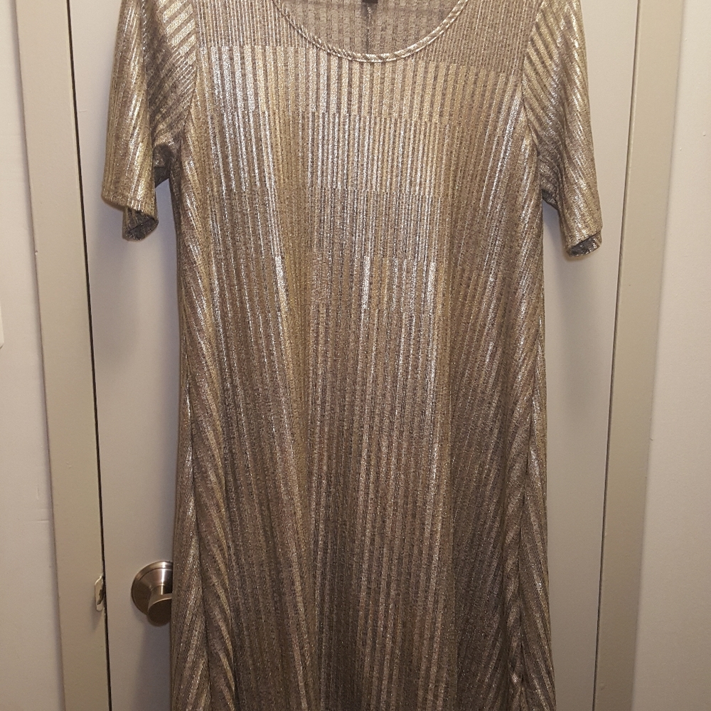 Gold Dress Sz L [Espresso] Metallic Gold Ribbed Knit Dress